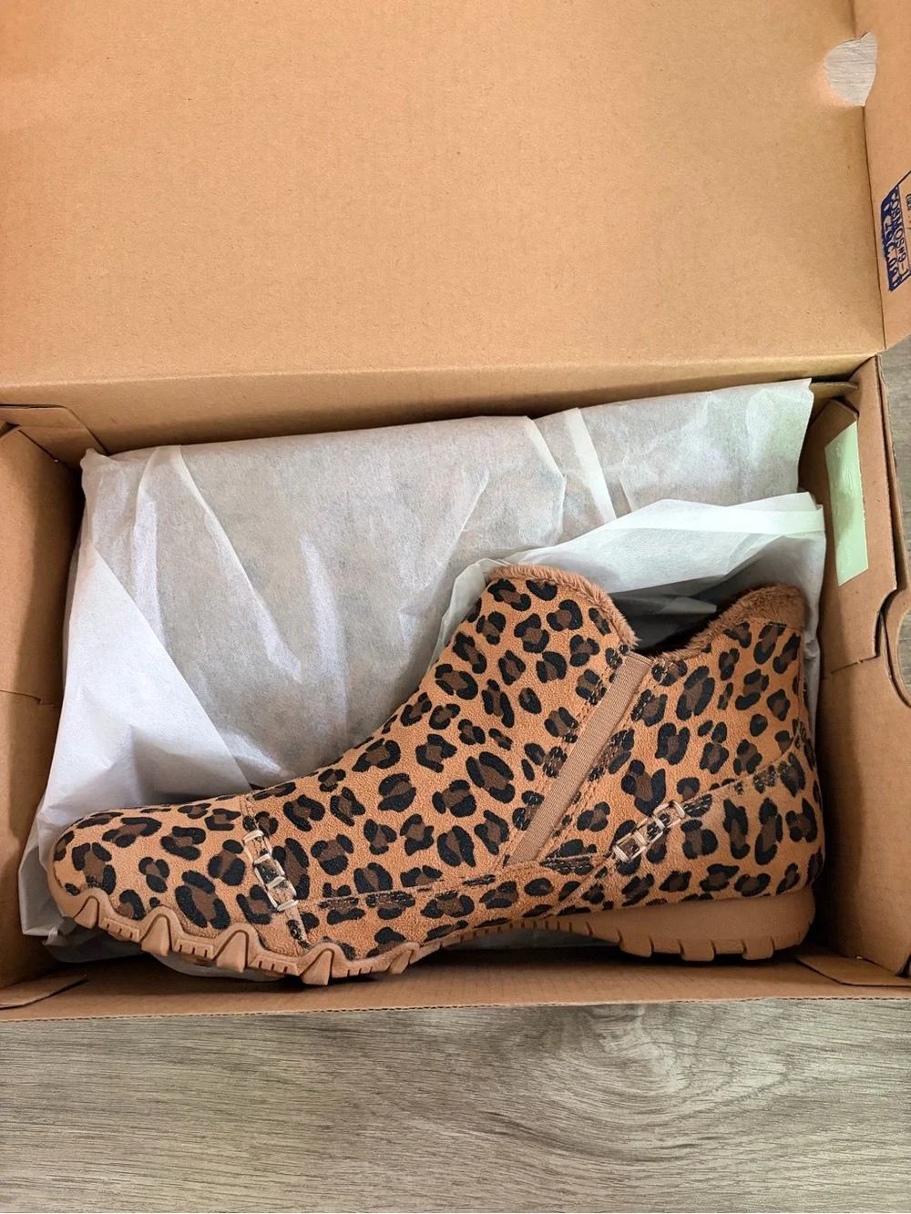 Skechers Women’s Leopard Print Ankle Bootie - Tan/Black